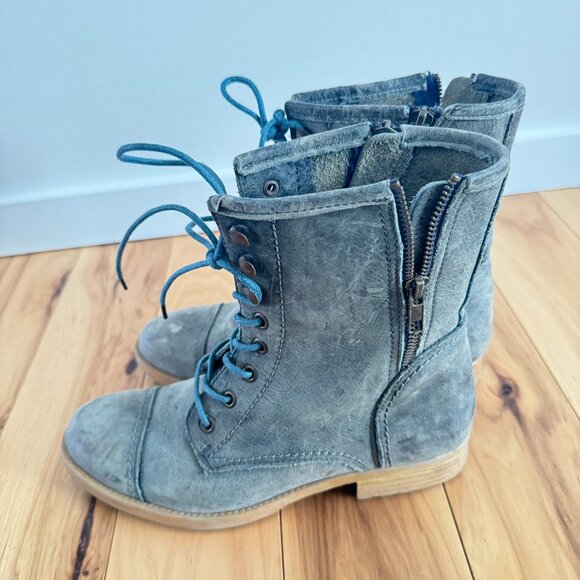 Bed Stu Combat Lace-Up Boots Green Blue Lace - Picture 3 of 5